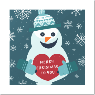 Merry Christmas Snow Man Posters and Art